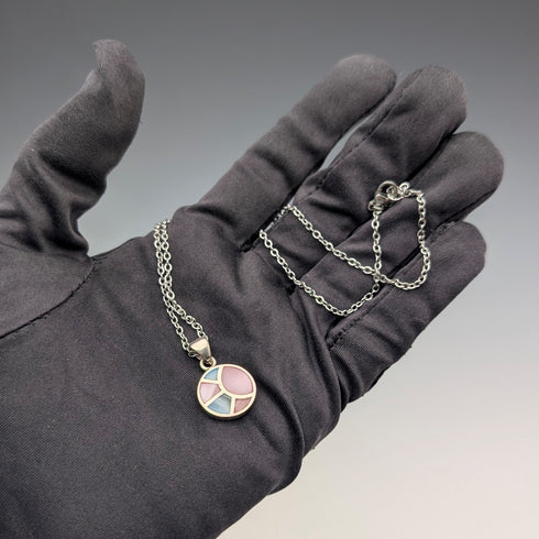 Vintage sterling silver two-tone mother-of-pearl pendant with necklace